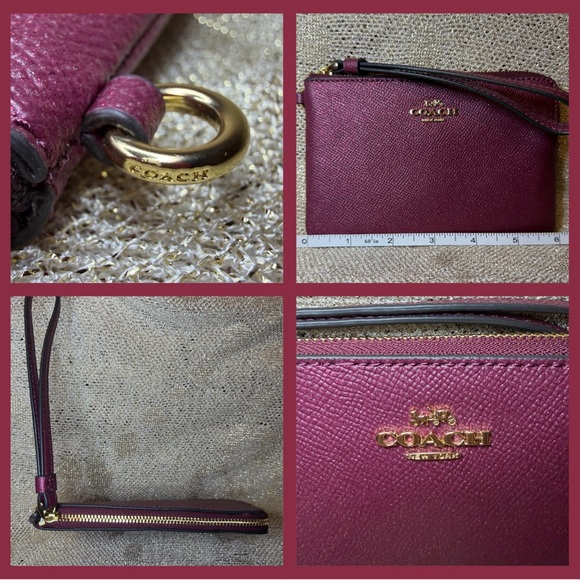 Coach Wristlet in Black Cherry New Corner Zip Wristlet sparkly purple red NWOT - Picture 3 of 9